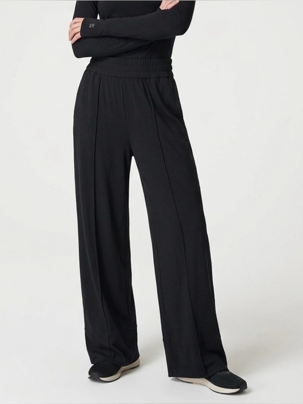 Sweaty Betty Explorer Wide Leg Black High Rise Front Seam Pull On Active Pants S